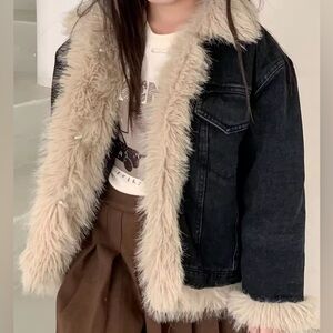 Black Denim Jacket w/Fur Detail